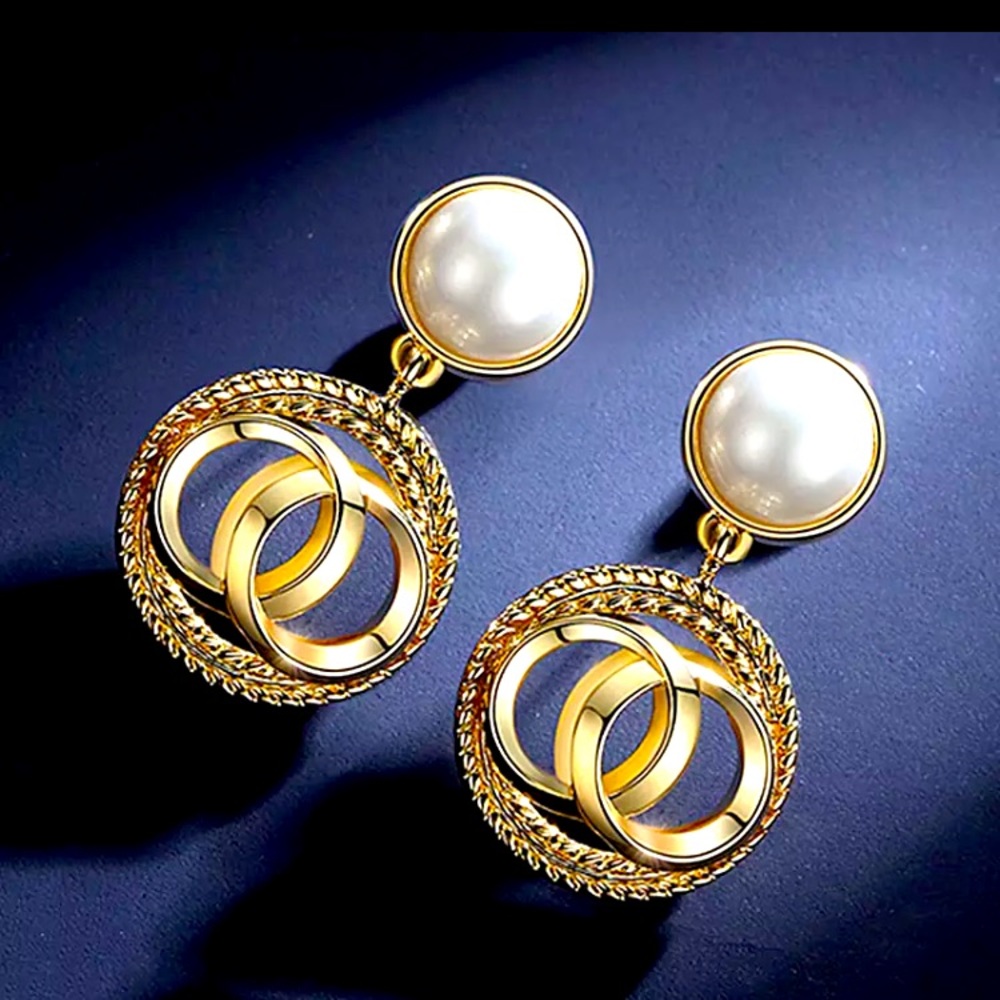 Gold Plated 14K Circle Drop Earrings